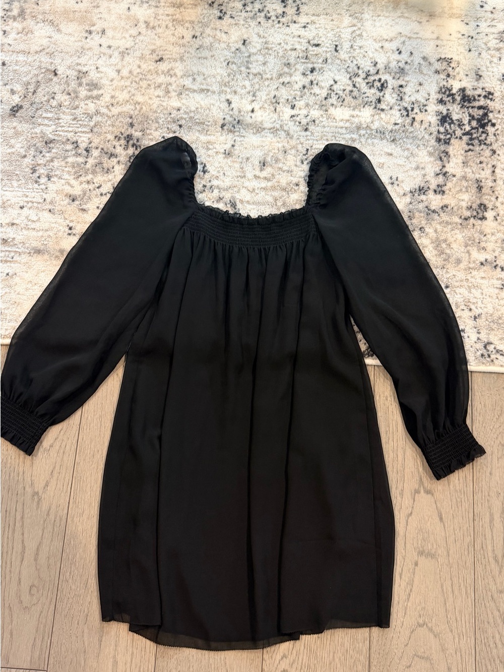 Wilfred Black Smocked Square-Neck Mini Dress